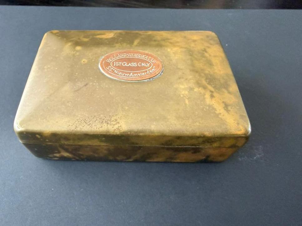 Koperen doosje Holland-Amerika Lijn SS Nieuw Amsterdam, Antiek en Kunst, Ophalen of Verzenden