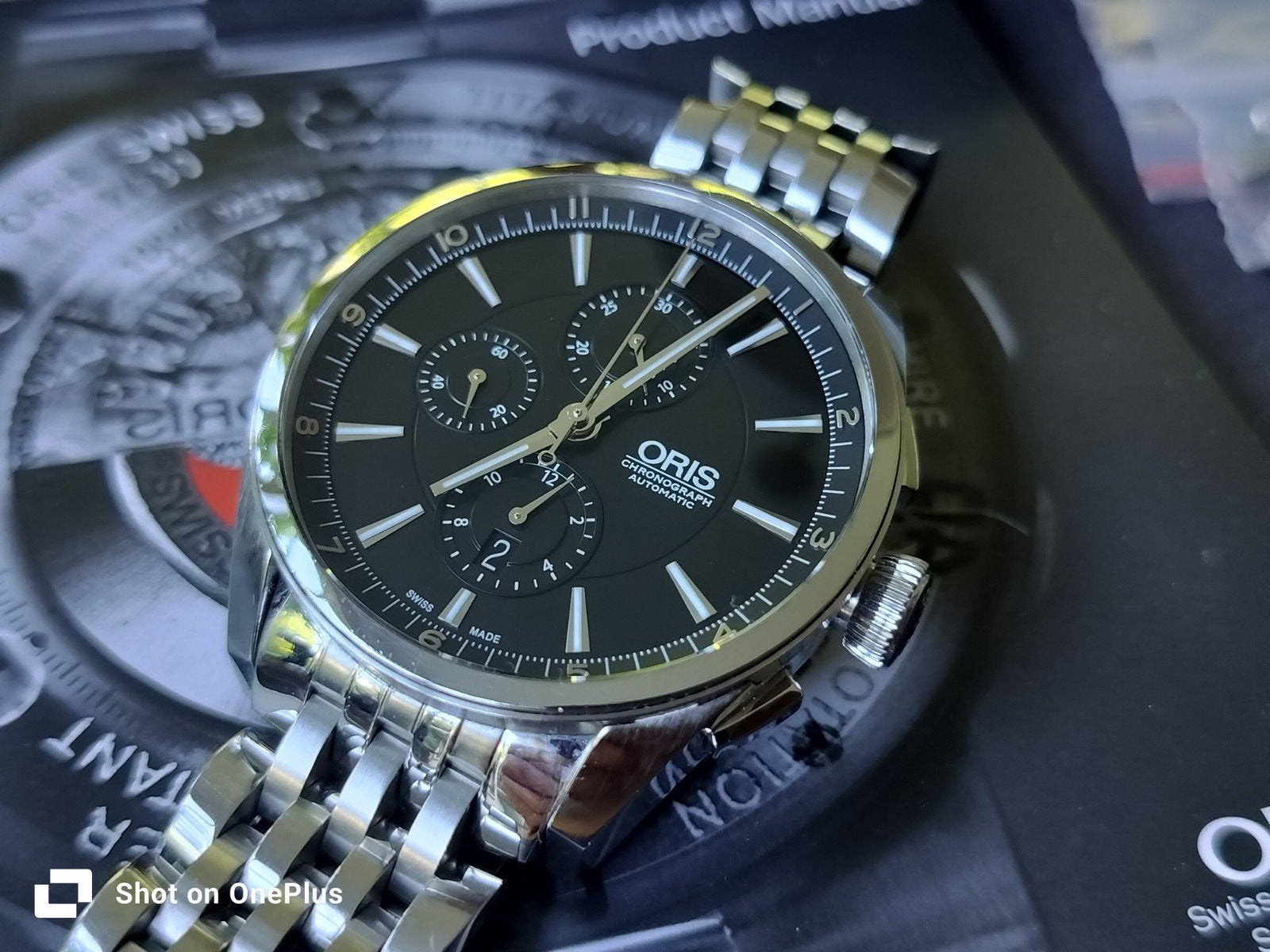 Prachtig Oris Artix Chronograph Automatic horloge Full-set, Ophalen of Verzenden, Zo goed als nieuw, Leer, Overige merken