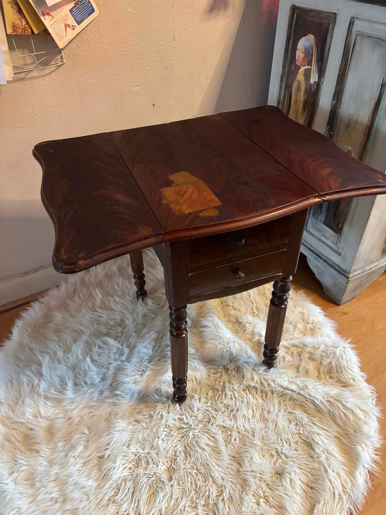 Antieke Franse Klaptafel met Lades - Mahoniehout, Antiek en Kunst, Ophalen