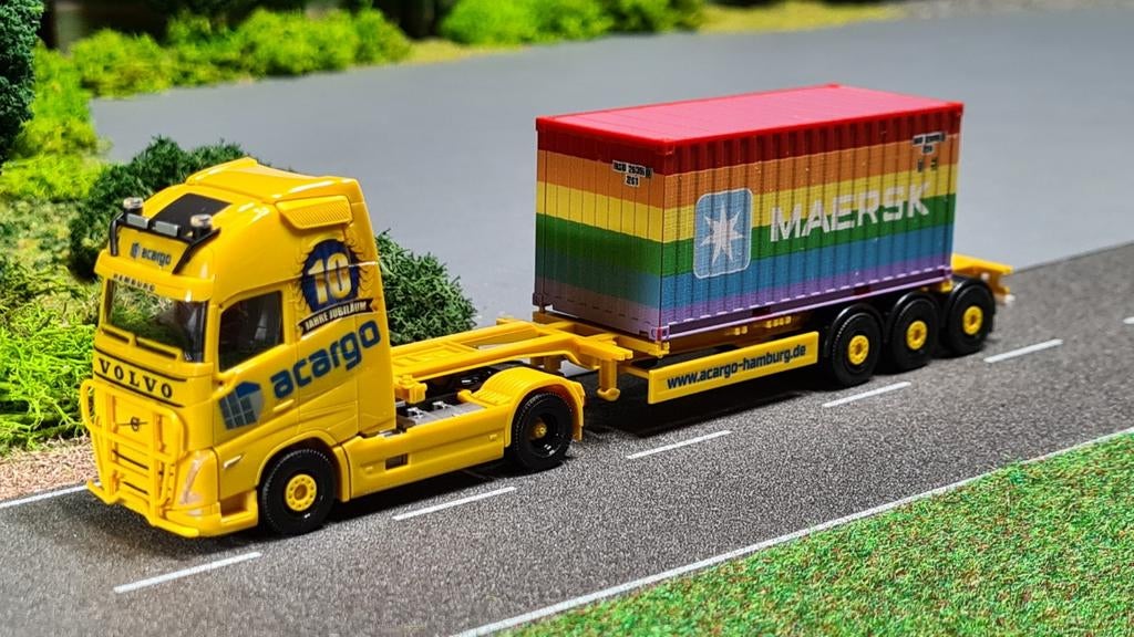 068 Herpa Acargo Maersk Rainbow Volvo FH05 containertrailer, Ophalen of Verzenden, Nieuw, Bus of Vrachtwagen, Herpa