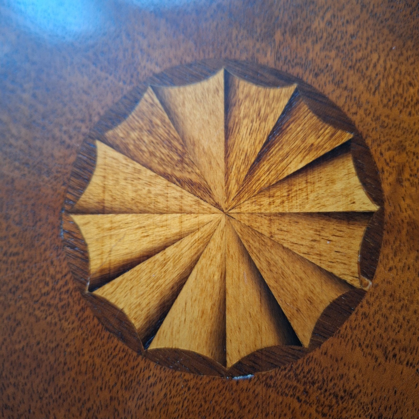 Mahonie boekenmolen met ingelegd Waaierpatera ( marqueterie, Ophalen