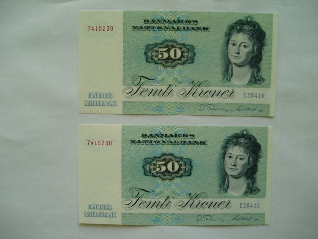 1882. Denemarken, 2 X 50 kroner 1984 UNC Ryberg., Verzenden, Overige landen, Setje