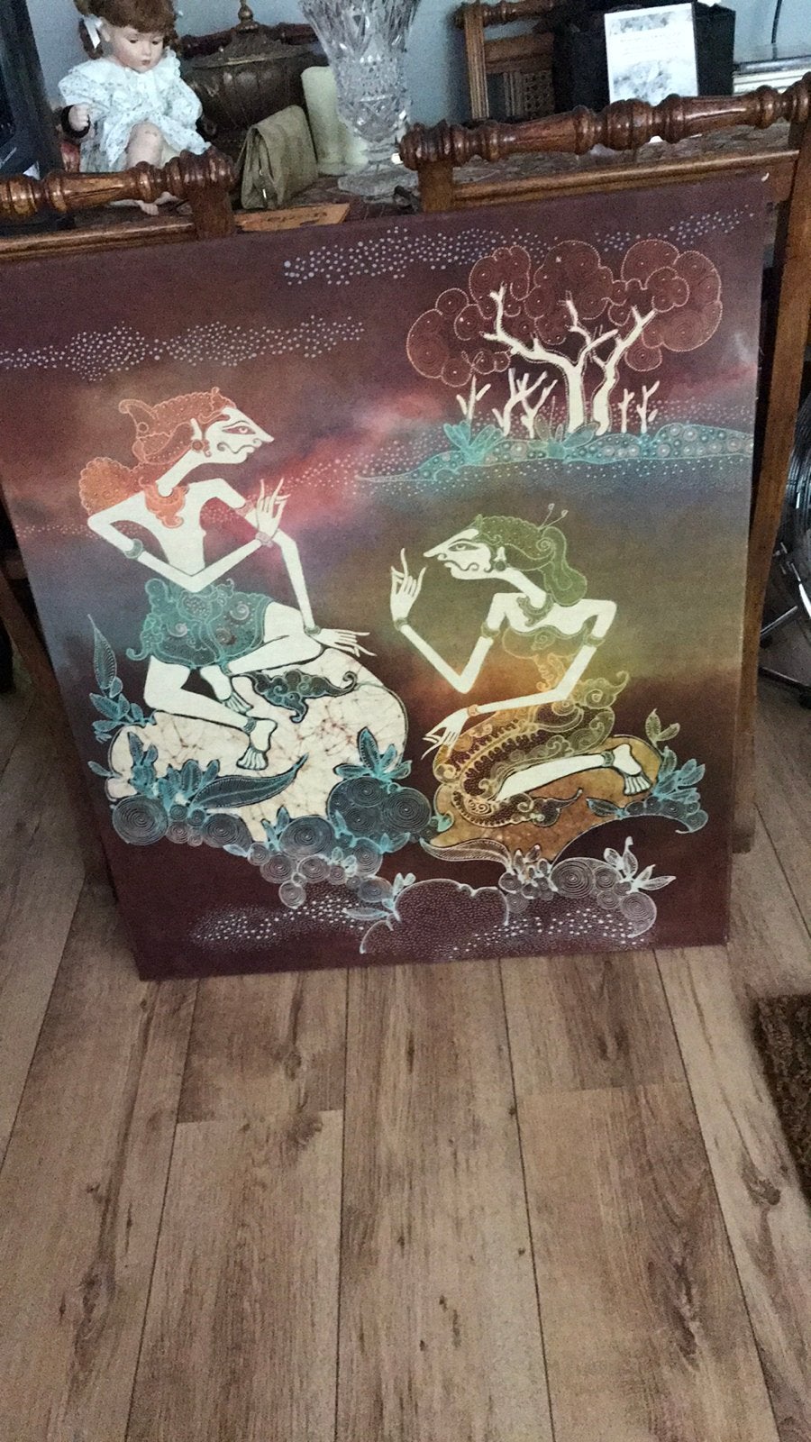Batik, oud doek, mooie kleuren., Ophalen of Verzenden, Gebruikt, 125 cm of meer, Schilderij