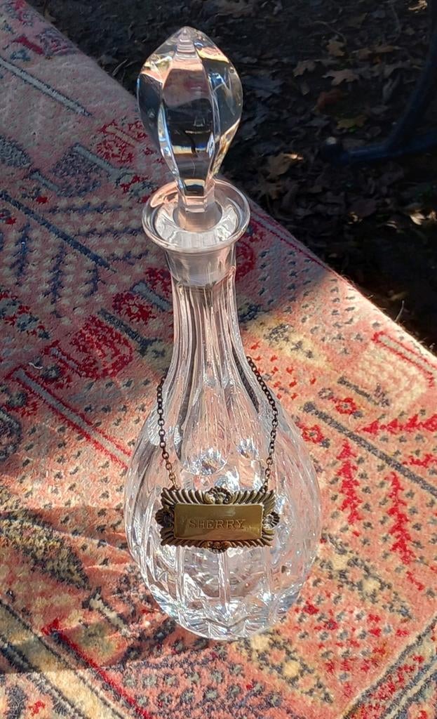 Antieke kristallen karaf met 'Sherry' label, Antiek en Kunst, Antiek | Glas en Kristal, Ophalen of Verzenden