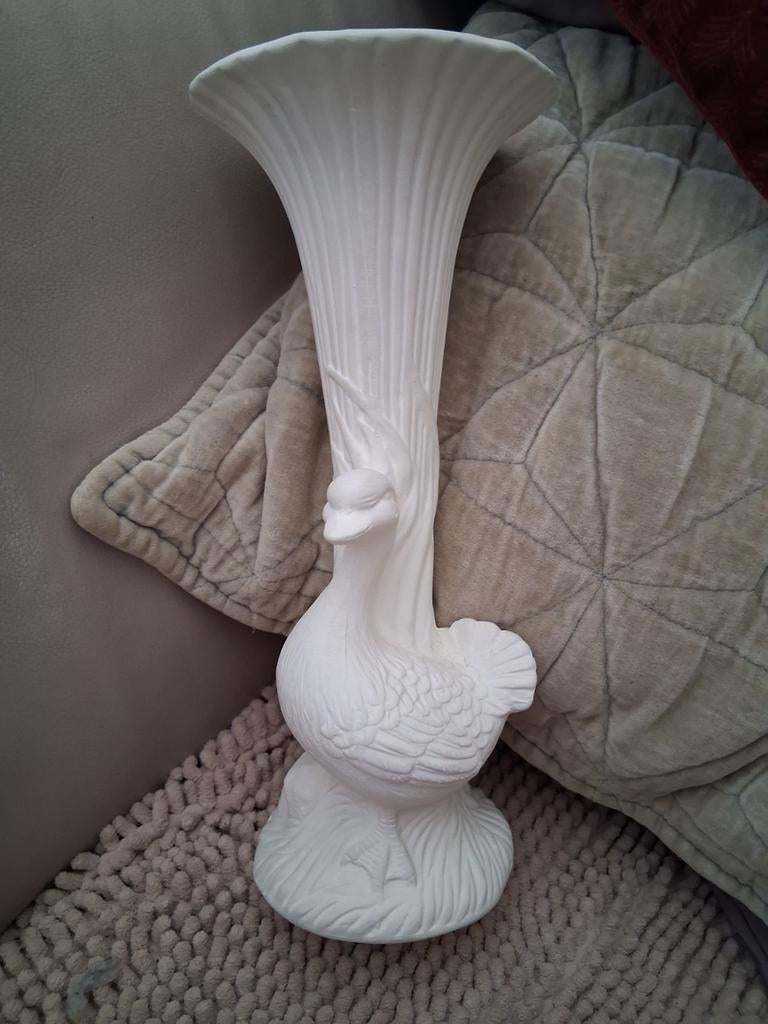 Witte keramische vaas met eend decoratie vintage, Ophalen of Verzenden
