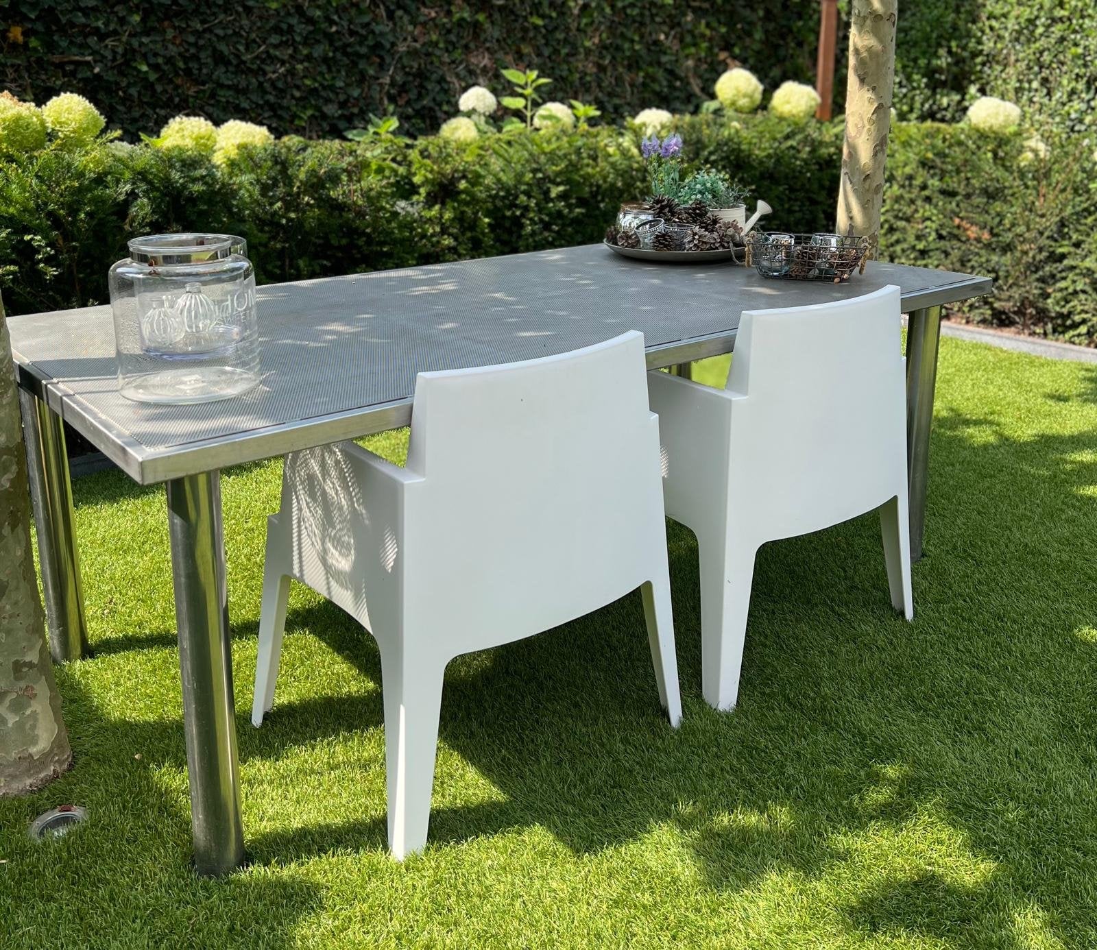Tuintafel geheel van RVS - afm. 104 x 204 cm  - hoogte 75 cm, Tuin en Terras, Tuintafels, Ophalen, Zo goed als nieuw, Rechthoekig