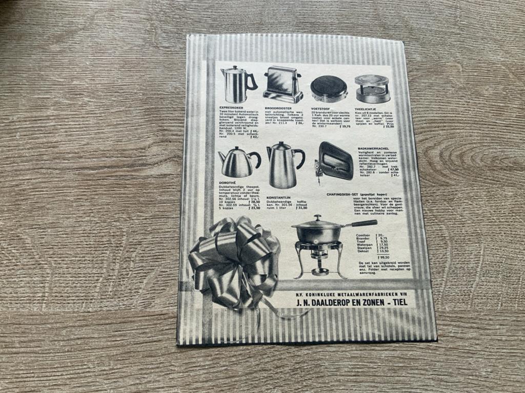 Tiel.Daalderop.Oude advertentie 1961, Ophalen of Verzenden, Knipsel(s)