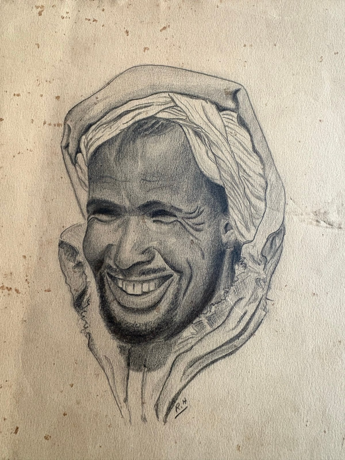 Originele tekening R.H. uit de jaren dertig, Verzenden, Tekening, Potloodtekening, Gesigneerd