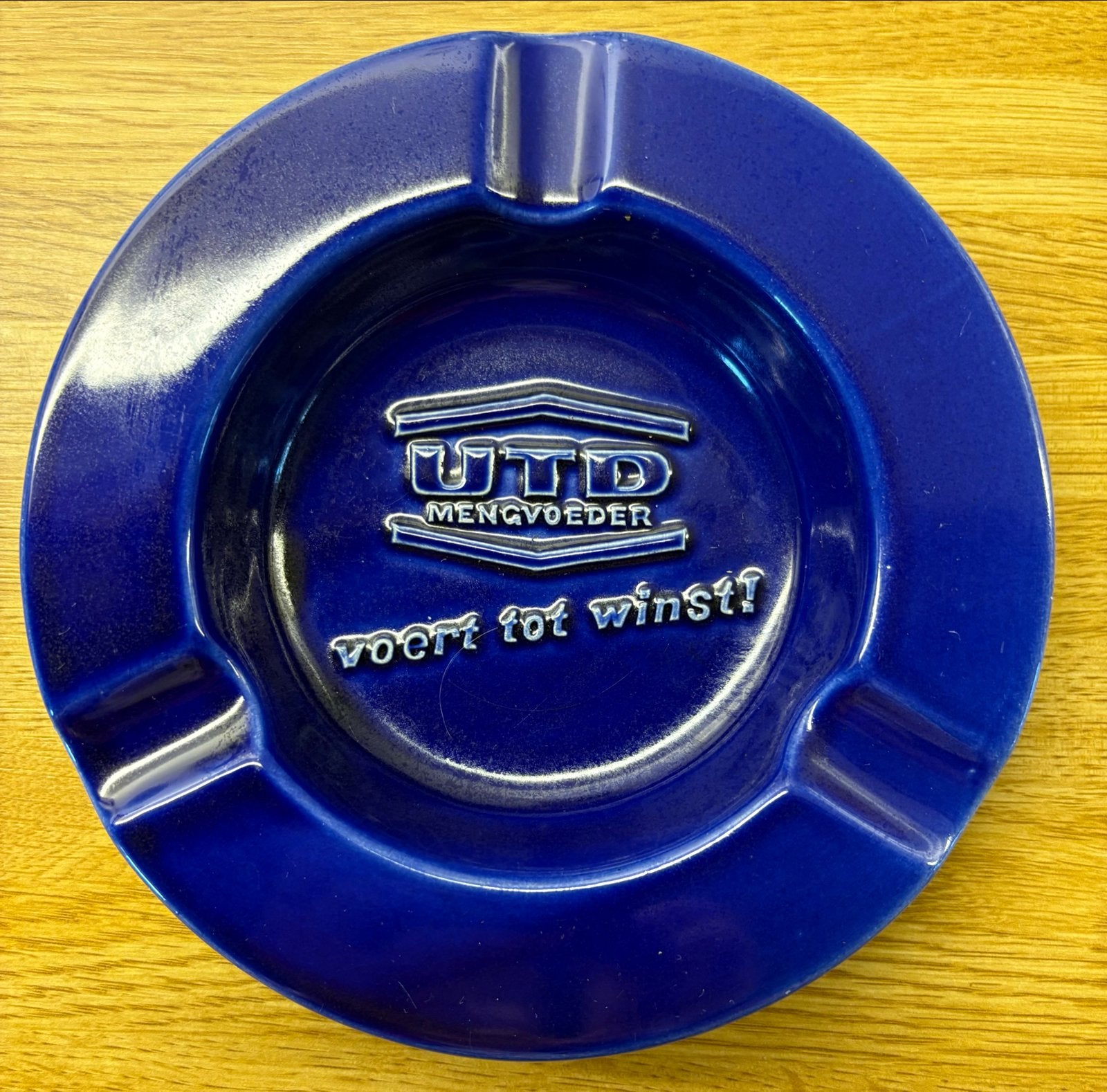 Vintage UTD Mengvoeder Asbak - Blauw Keramiek, Ophalen, Zo goed als nieuw, Asbak