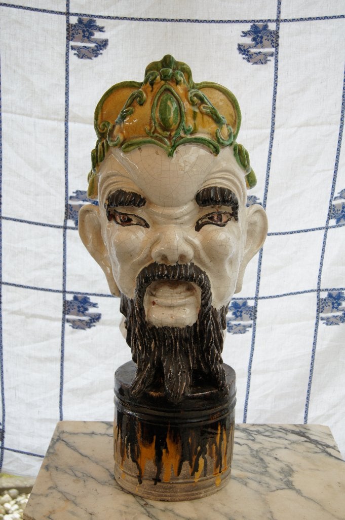 Chinees hoofd van een Keizer, Geglazuurd, Buste, Ophalen of Verzenden, 20 - 50 cm