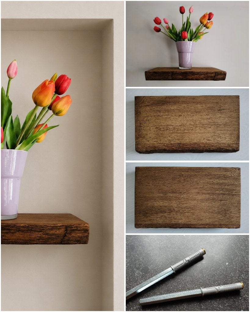 Wandplank eiken zwevend incl. montagepennen 44cm #150, Huis en Inrichting, Woonaccessoires | Wandplanken en Boekenplanken, Houtatelier M.Y.
