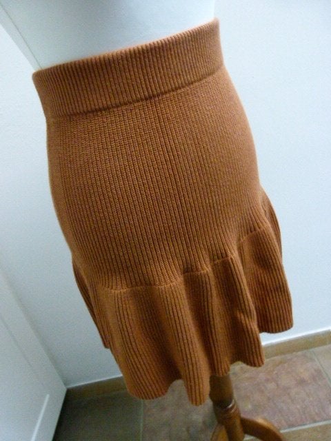 Bruin warm kort rokje rok van gebreide stof JANICE XS 34, Bruin, Ophalen of Verzenden, Maat 34 (XS) of kleiner, Boven de knie