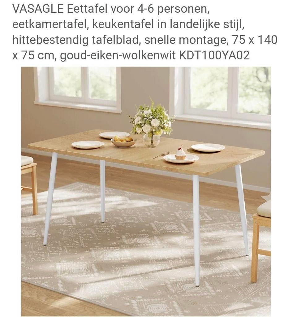 Eetkamertafel 140x75 cm - Modern en Hittebestendig, Huis en Inrichting, Tafels | Eettafels, Landelijke en moderne stijl, 100 tot 150 cm