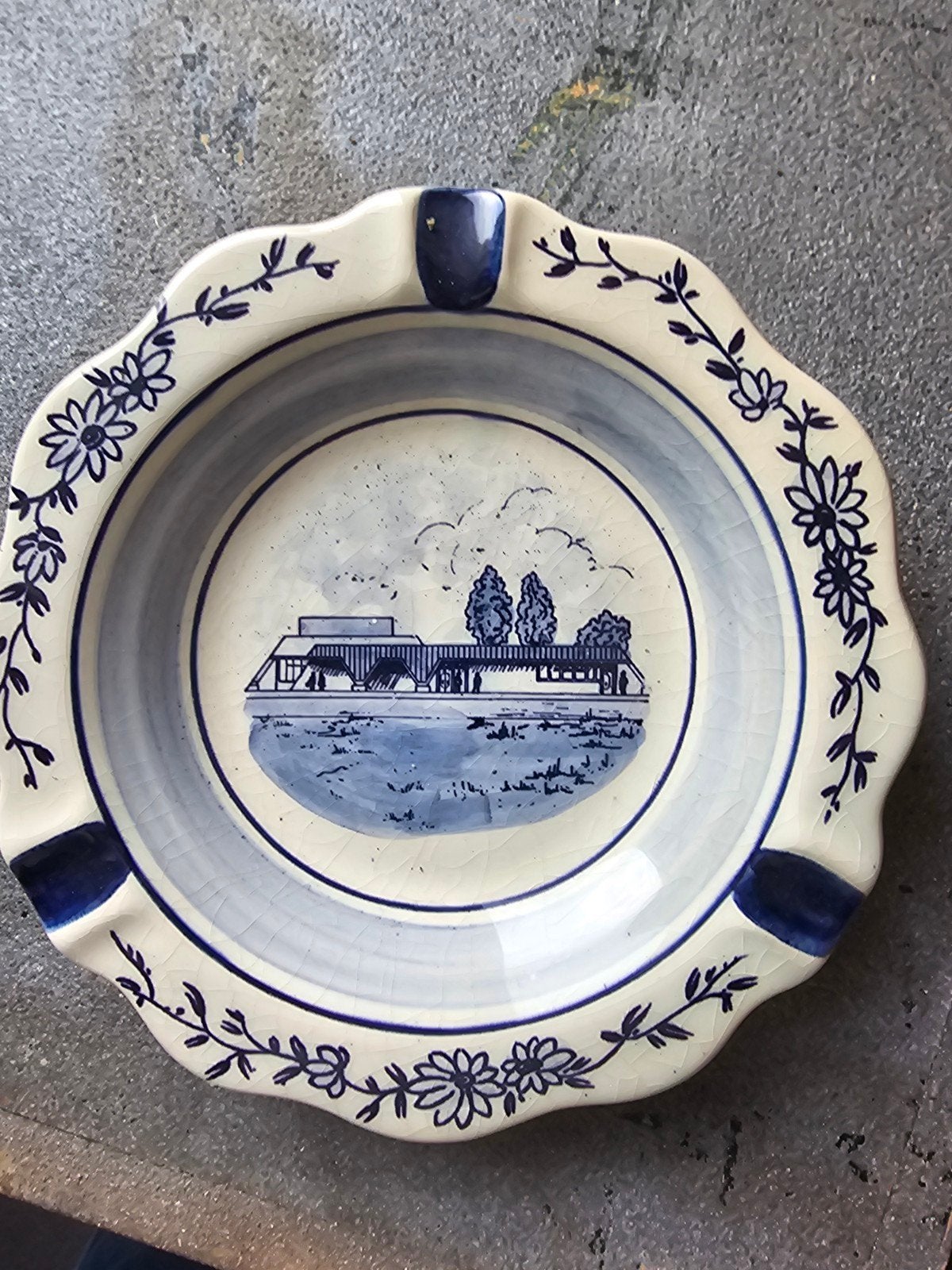 Vintage Delfts Blauw Asbak met Landschap, Antiek en Kunst, Ophalen of Verzenden