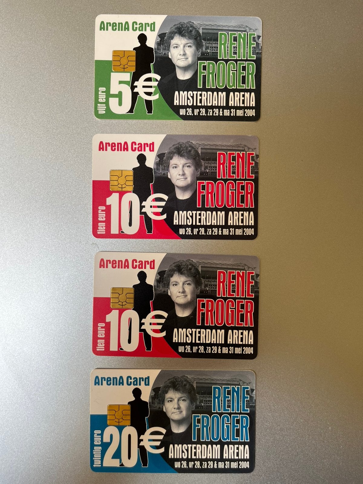 4 Rene Froger Amsterdam ArenA Cards gebruikt, Ophalen of Verzenden, Gebruikt, Overige typen