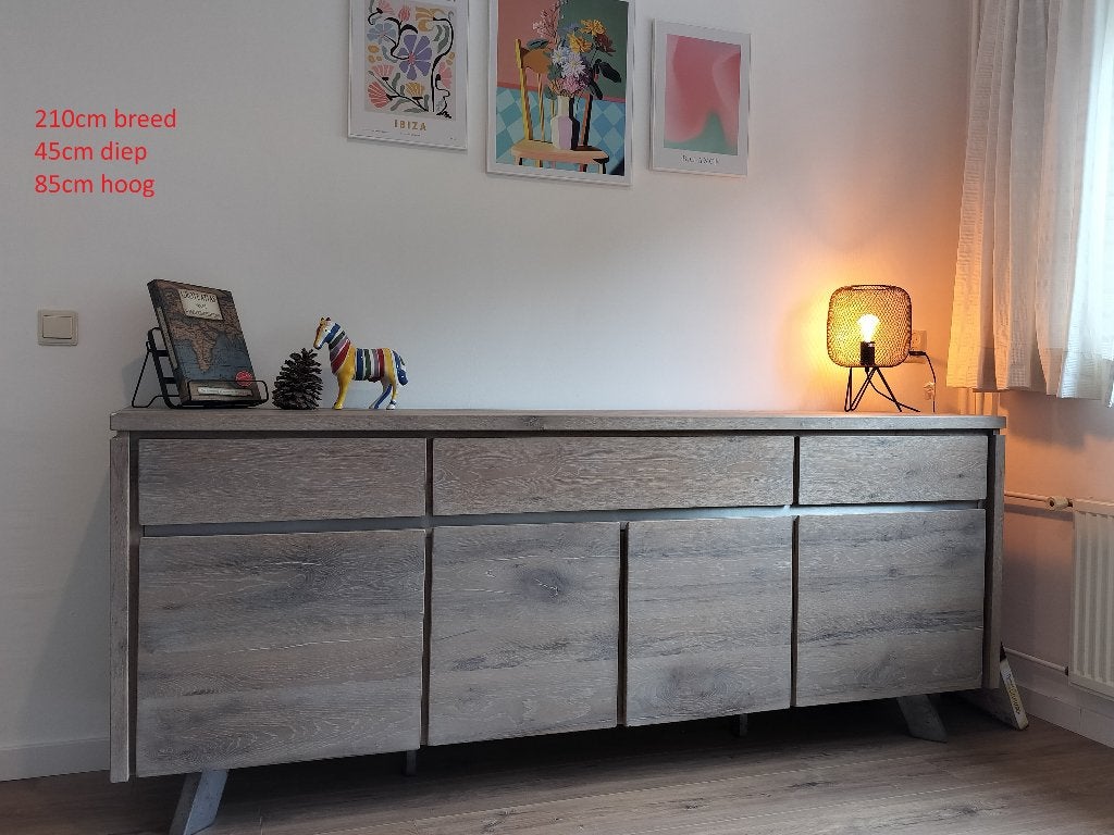 Henders & Hazel dressoir 'Ermont' Vintage summer grey fineer, Ophalen, Zo goed als nieuw, 25 tot 50 cm, 200 cm of meer