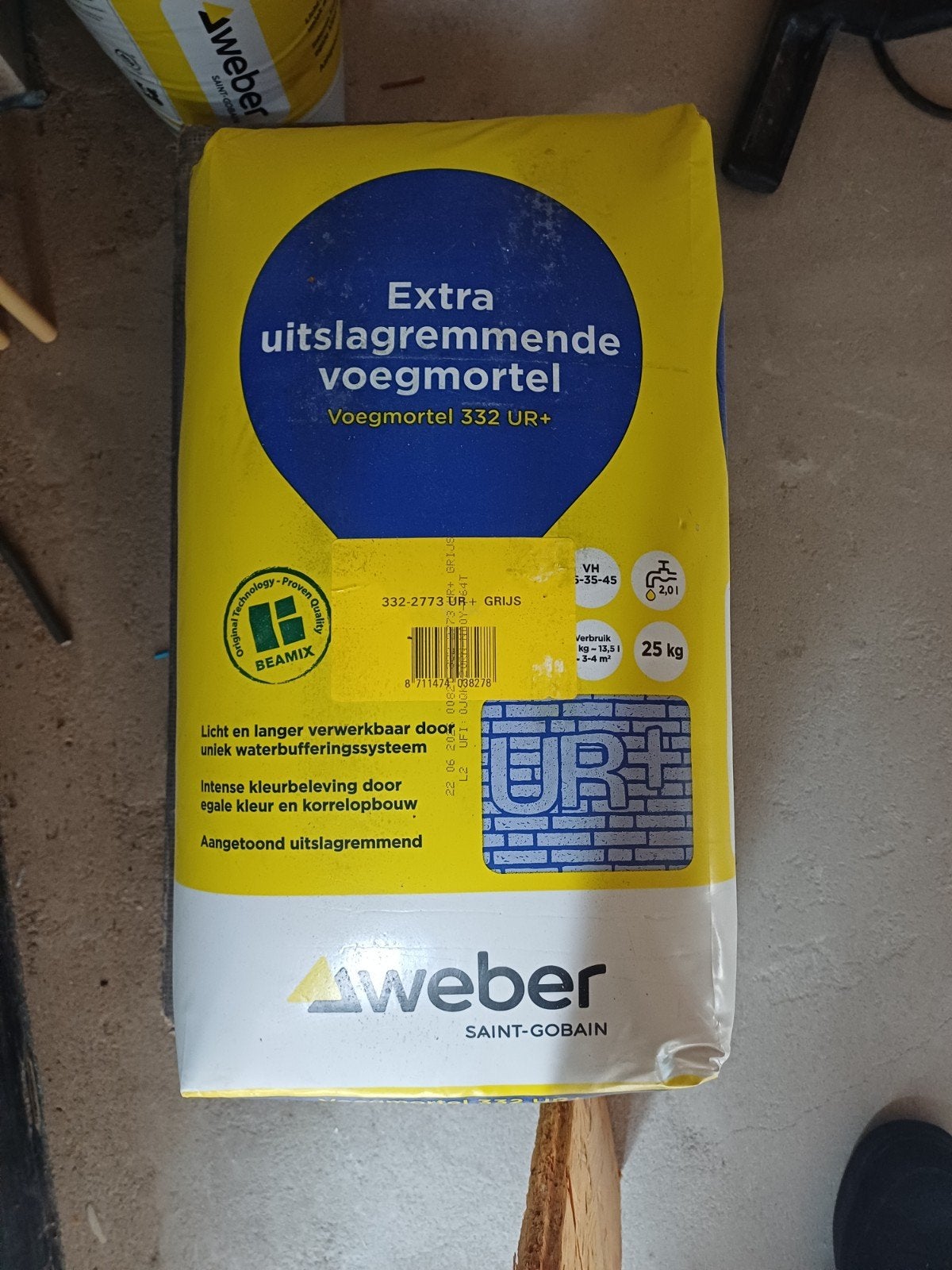2 Nieuwe zakken Weber voegmortel 332 UR+ grijs 25 kg, Ophalen