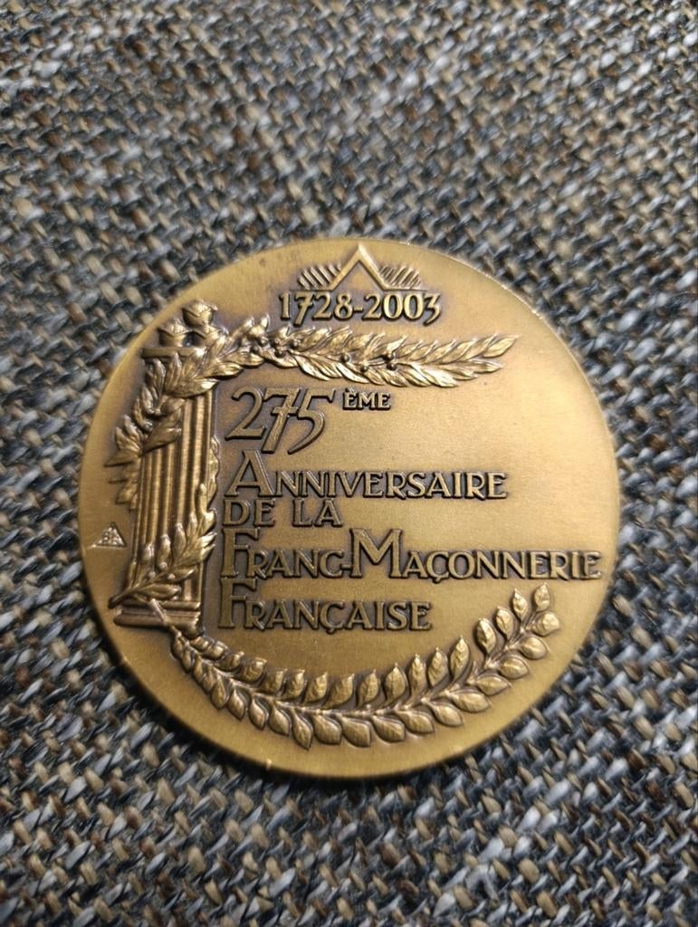 Vrijmetselarij medaille 275 jaar Franse Vrijmetselarij, Postzegels en Munten, Penningen en Medailles, Ophalen of Verzenden