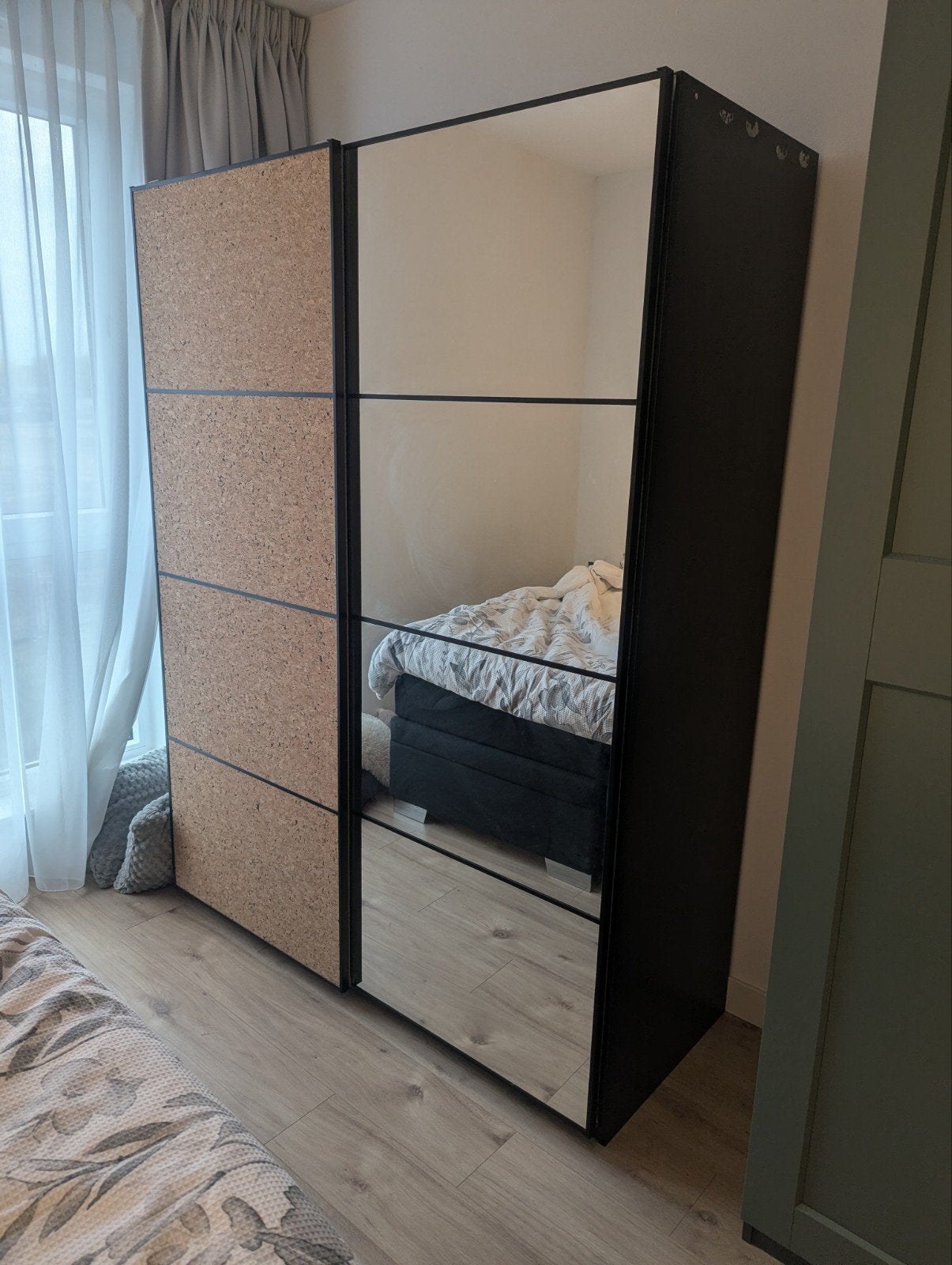 Ikea Pax kast met schuifdeuren (kurk/spiegel) en softclose, Ophalen, Met deur(en), Gebruikt, 200 cm of meer