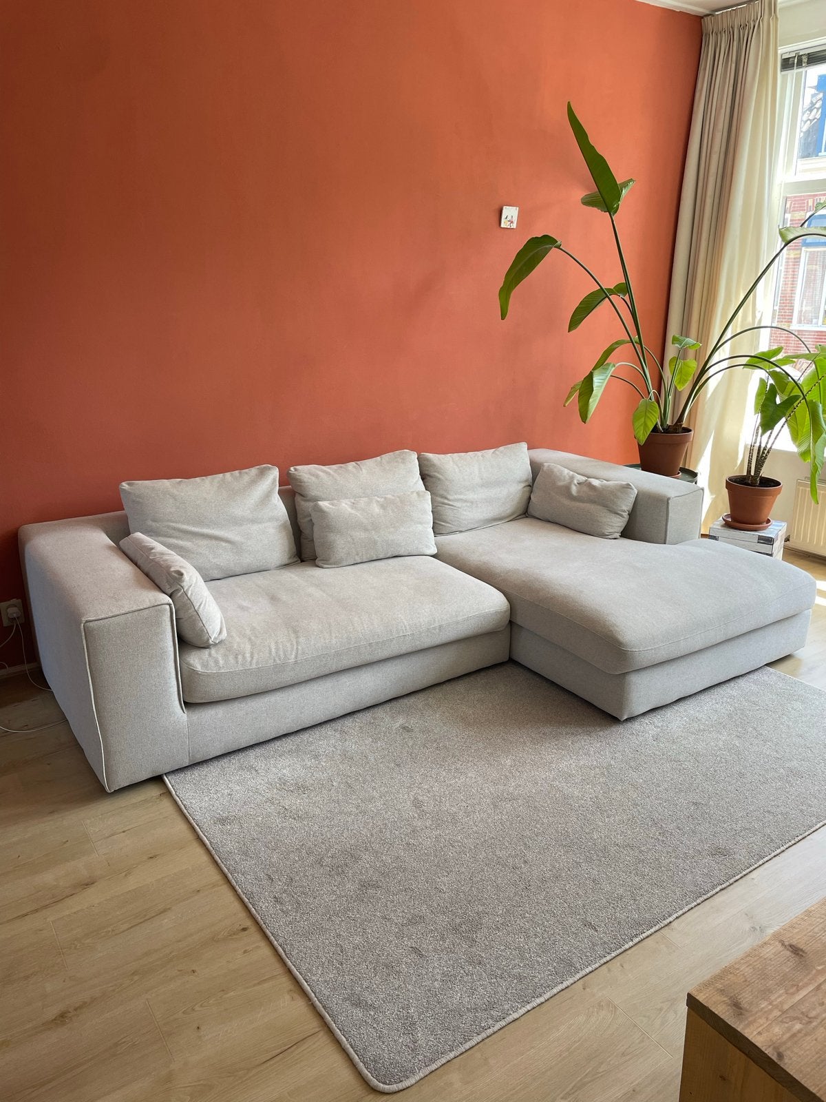 Comfortabele grijze hoekbank met chaise longue rechts, Ophalen, 250 tot 300 cm, 100 tot 125 cm, Hoekbank