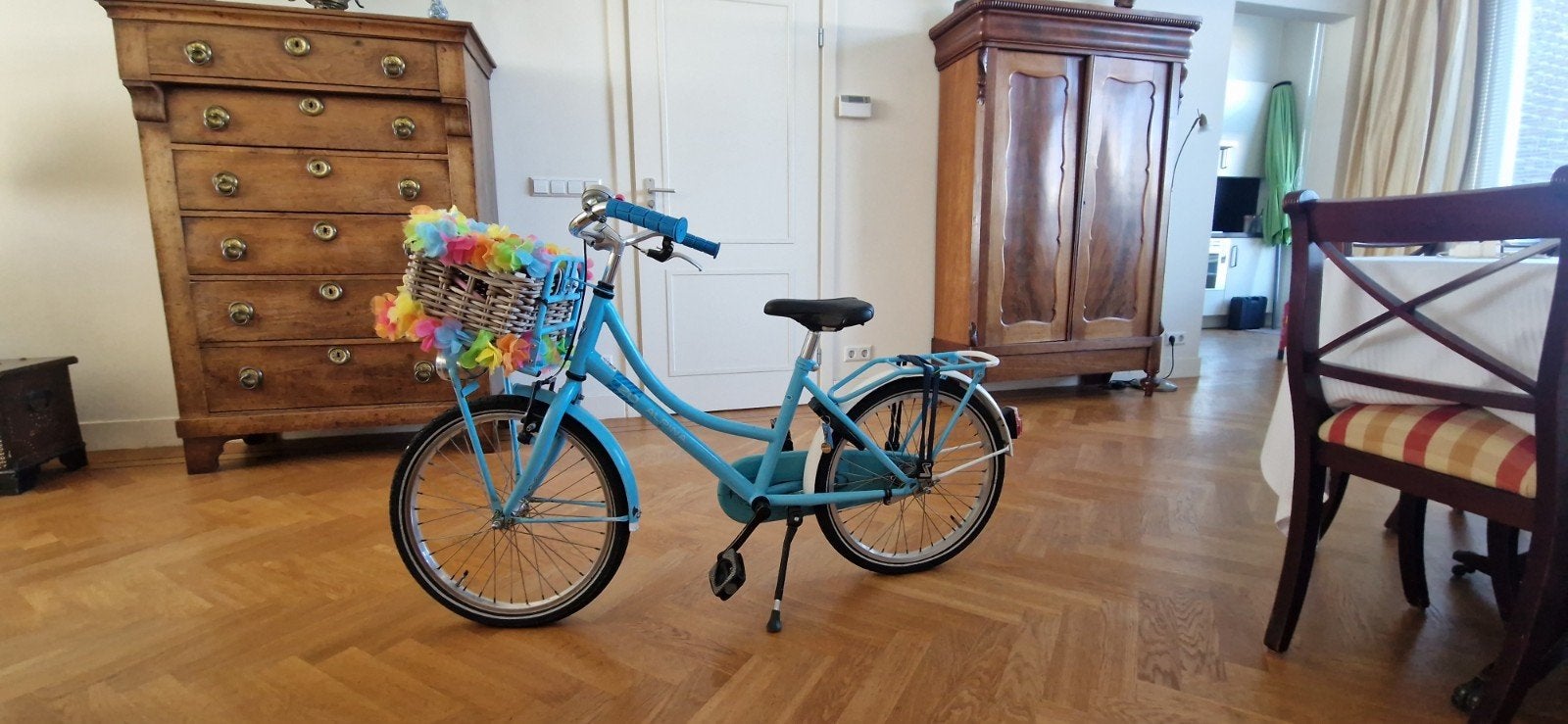 Mooie Alpina kinderfiets Blauw, mand, terugtraprem, handrem, Ophalen, Terugtraprem, Alpina, 16 tot 20 inch