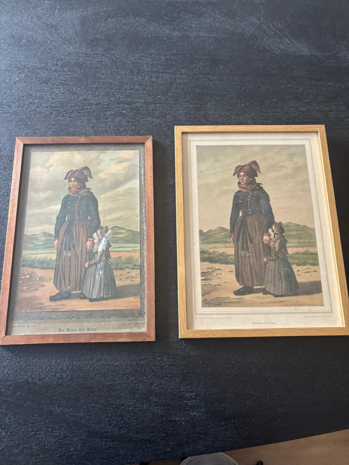 Vintage F.C Lund deense klederdracht kunst afbeelding lijst, Ophalen of Verzenden