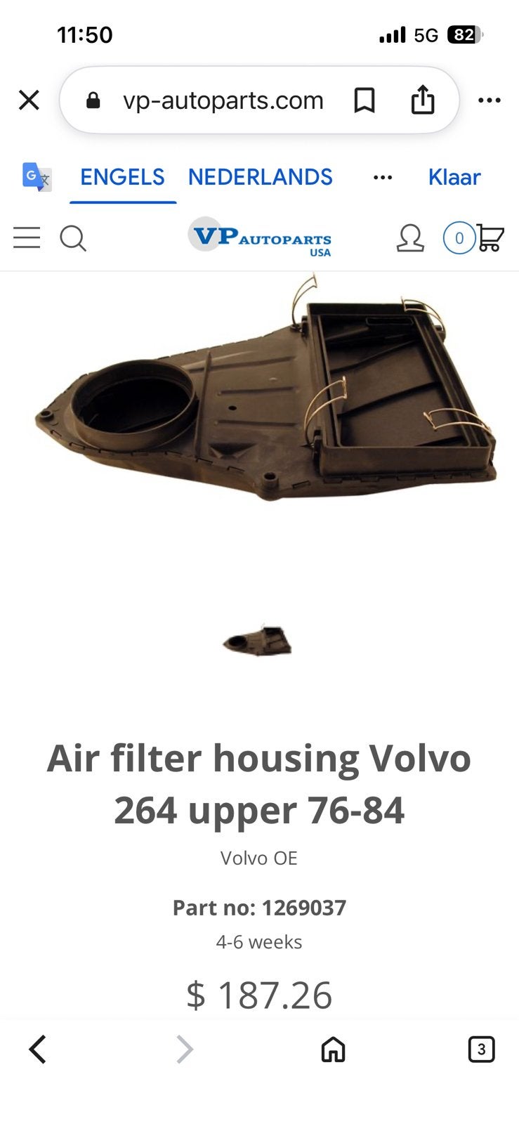 Luchtfilter huis nieuw volvo 265 V 6. Prv, Ophalen of Verzenden, Nieuw, Volvo