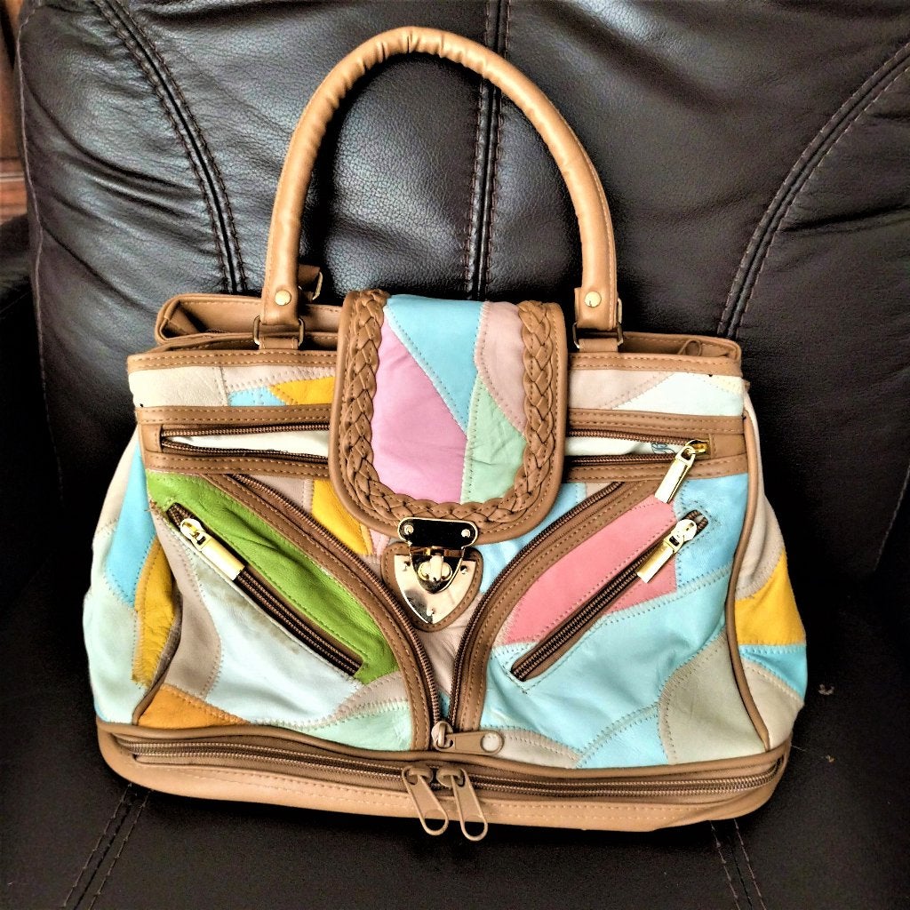 Damestas patchwork zgan, Ophalen of Verzenden, Zo goed als nieuw, Handtas