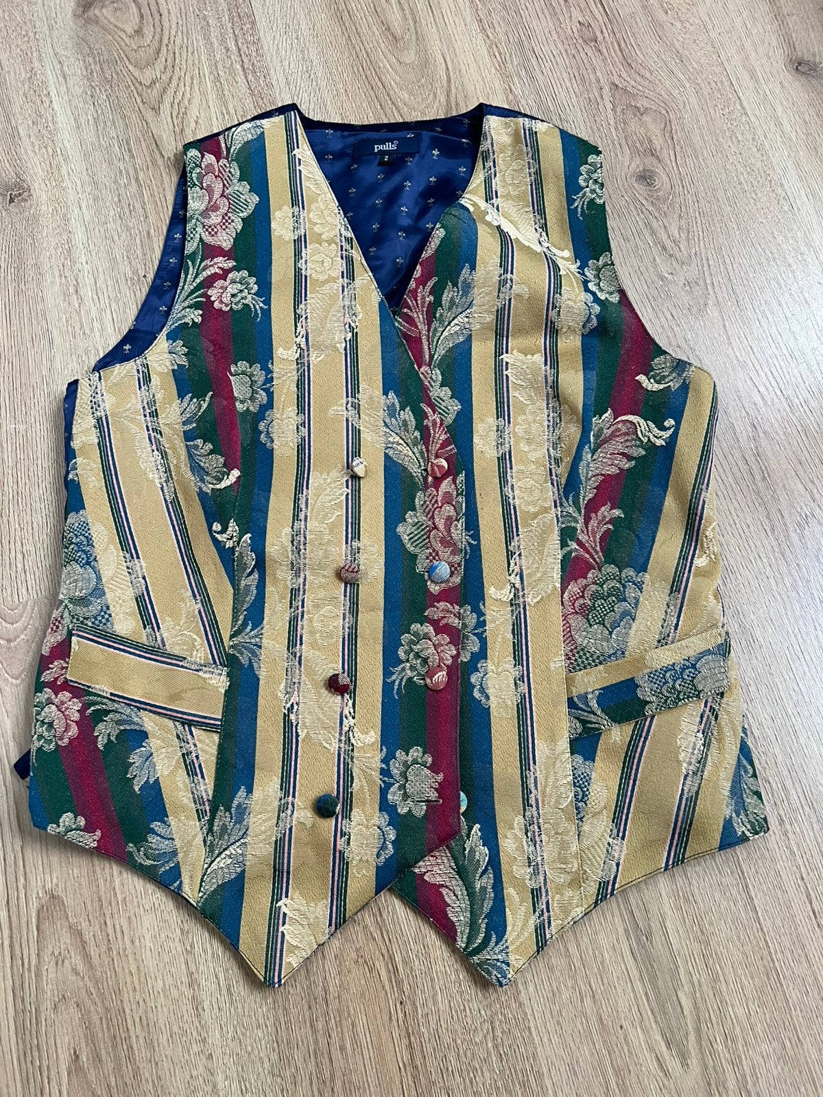 Pulls vintage gilet beige rood blauw, Blauw, Maat 42/44 (L), Ophalen of Verzenden, Zo goed als nieuw
