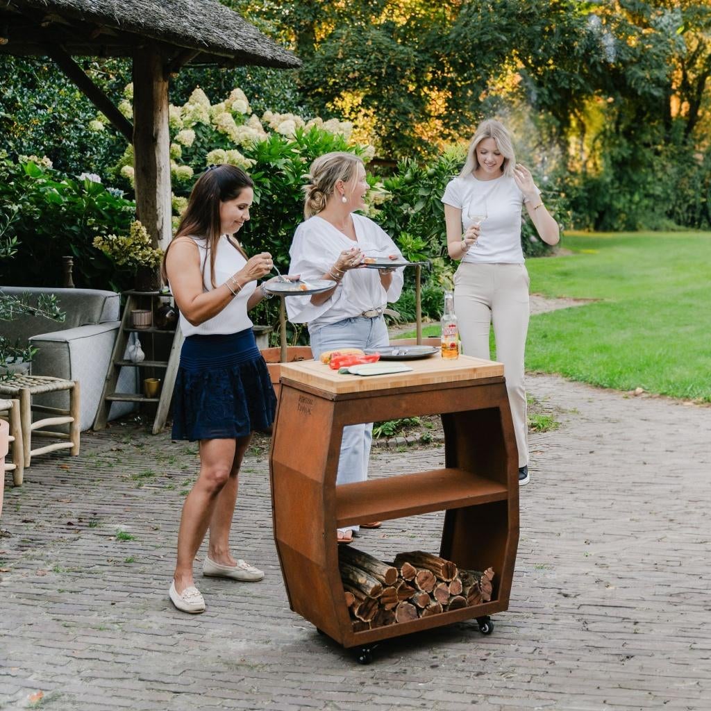 bbq bijzettafel tabla Cortar van Cortenstaal met snijplank, Ophalen of Verzenden, Nieuw, RJRoyal Living