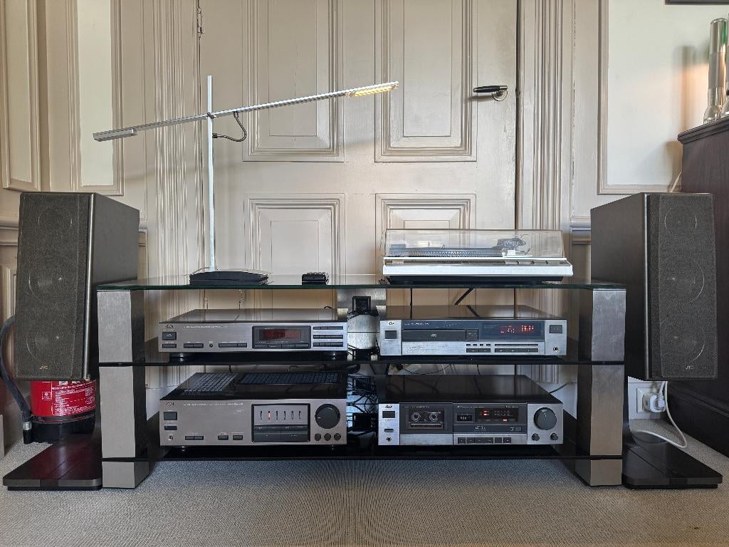 JVC Vintage Stereo Toren Set Titanium met Audiomeubel '90, Ophalen, Gebruikt, JVC, Losse componenten