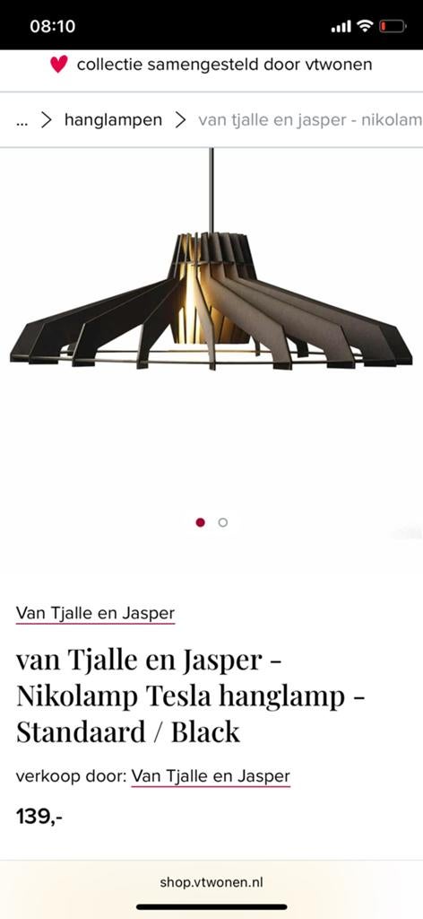 Hanglamp tjalle en jasper zwart, Ophalen, Zo goed als nieuw, Minder dan 50 cm