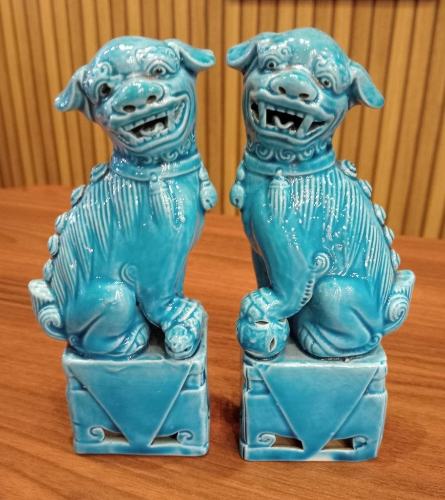 Foo-Dogs in blauw geglazuurde keramiek., Antiek en Kunst, Ophalen of Verzenden