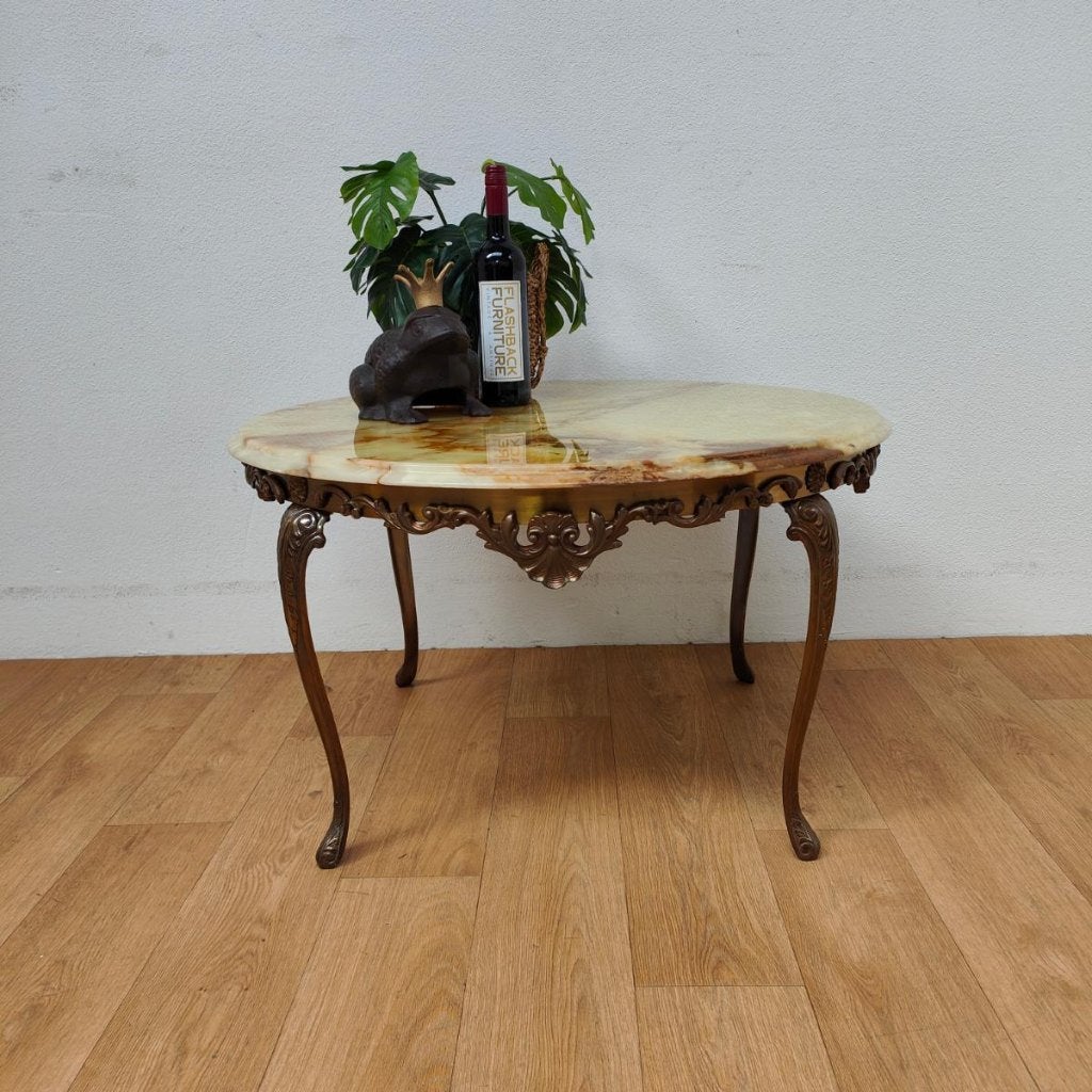 Vintage Regency ronde salontafel met marmer onyx blad 901, Huis en Inrichting, Tafels | Salontafels, 50 – 75, Valkenswaard, 50 tot 100 cm