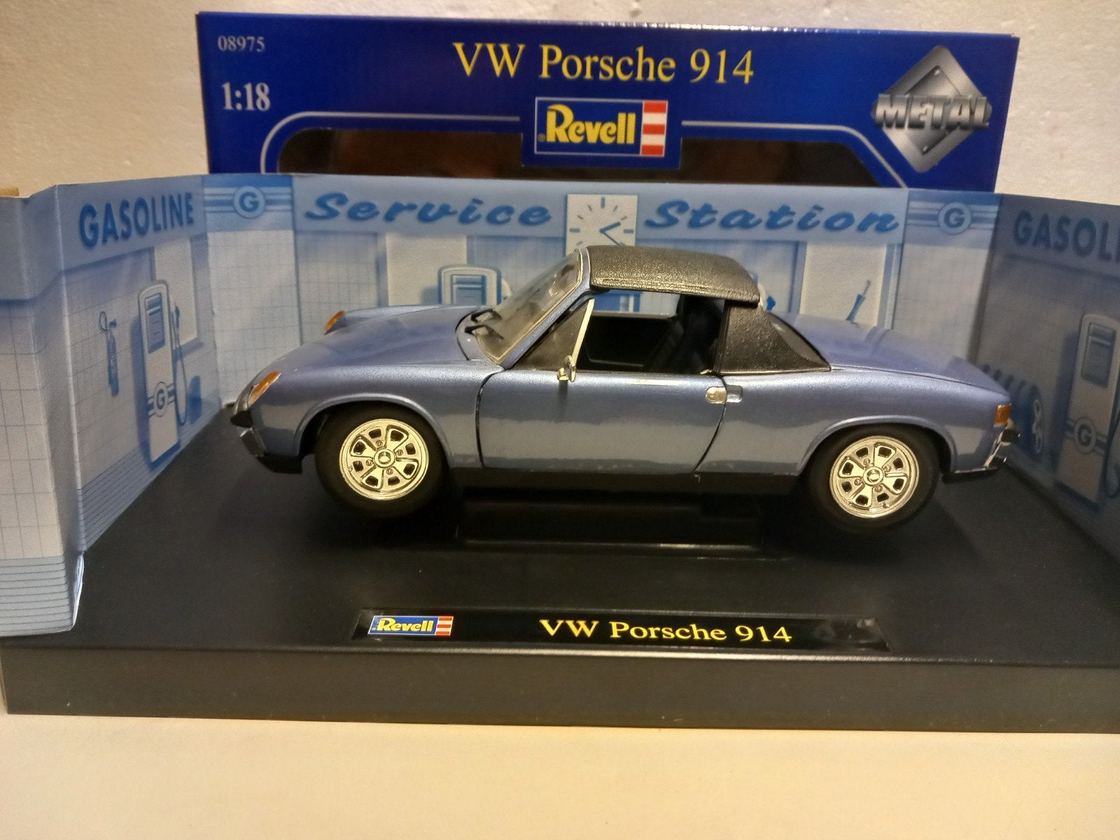 Vw Porsche 914 Targa Volkswagen blauw Revell metal 1:18 KRD, Ophalen of Verzenden, Zo goed als nieuw, Auto, Revell