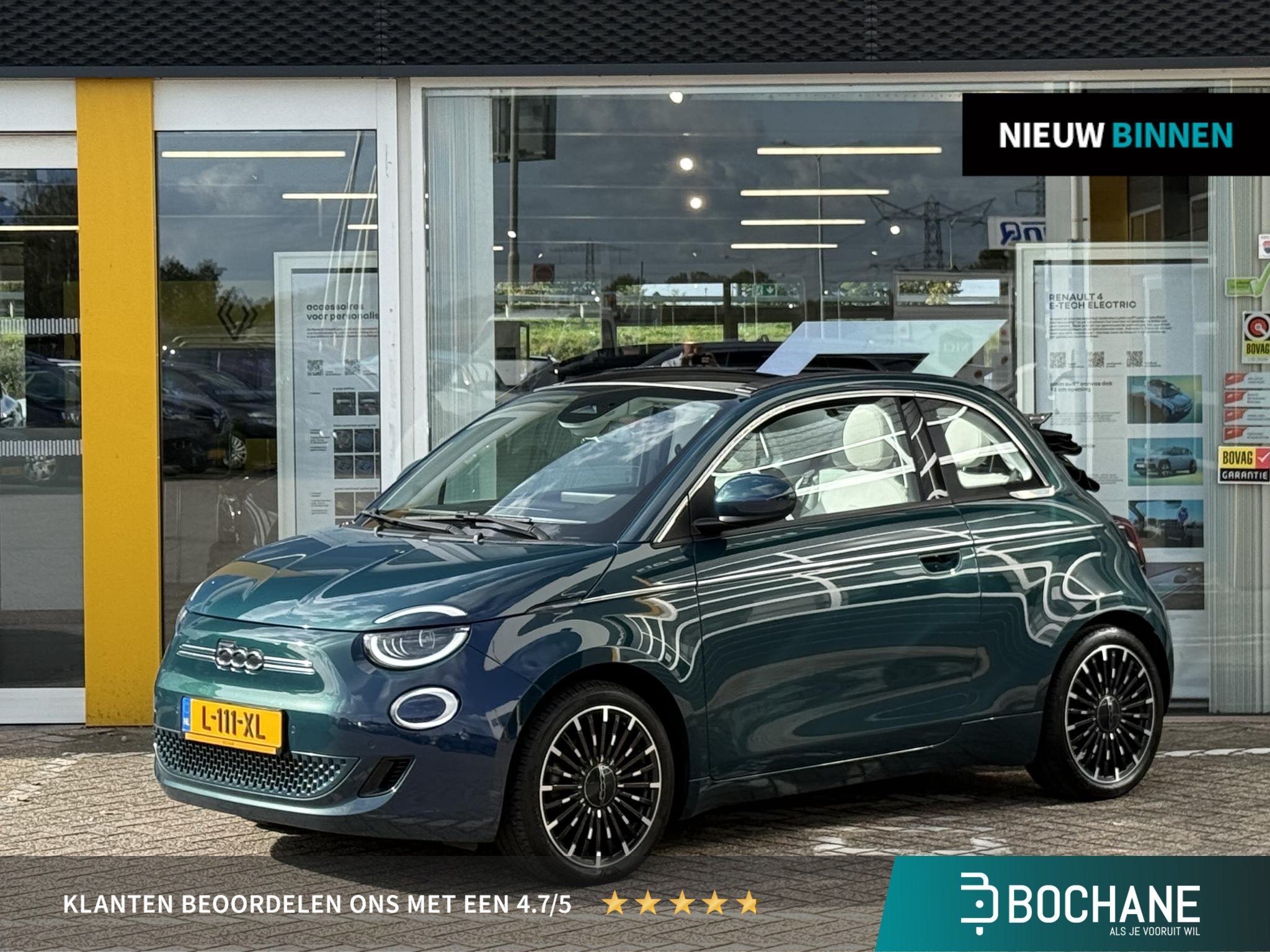 Fiat 500E Cabrio La Prima 42 kWh | NAP | Dealer onderhouden, Auto's, Cabriolet, 4 stoelen, Onderhoudsboekje, 255 min