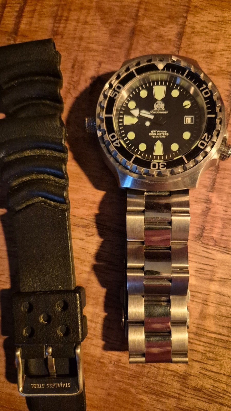 Duikhorloge met stalen en rubberen band, Overige merken, Staal, Staal, Polshorloge