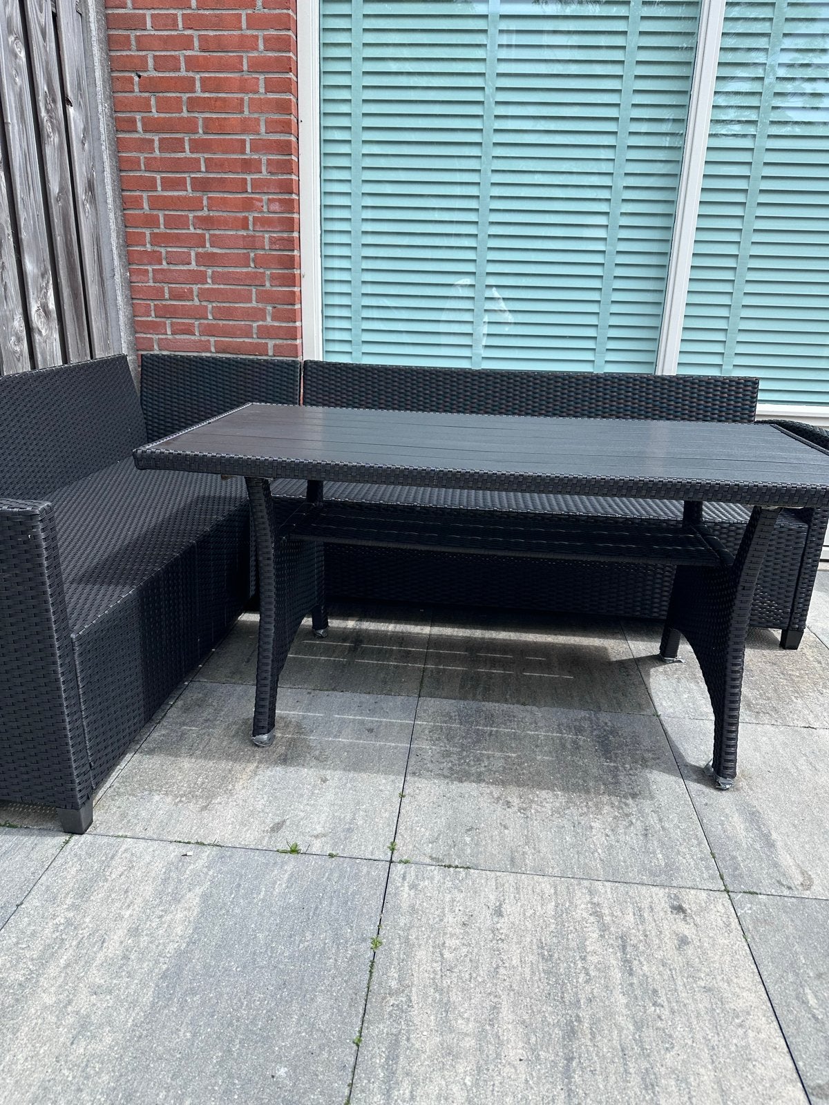 Nog zeer nette tuintafel met onderlegger, Tuin en Terras, Tuintafels, Ophalen, Gebruikt, Rechthoekig, Wicker