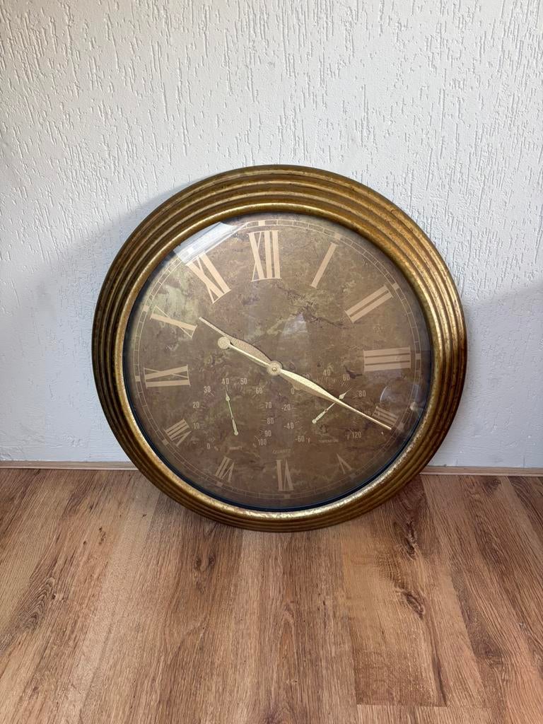 Mooie wandklok koperbruin, Ophalen, Rond, Zo goed als nieuw, 75 tot 100 cm