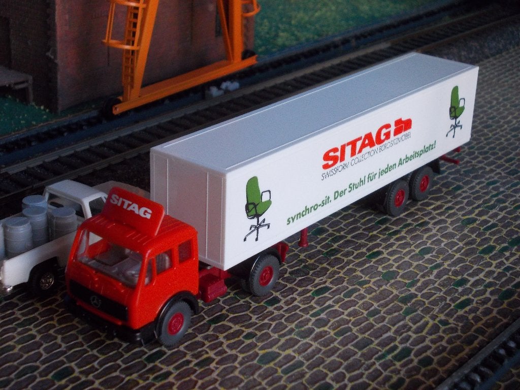 Mercedes Benz NG 1619 huif-oplegger - Wiking Sitag NU € 5,25, Ophalen of Verzenden, Nieuw, Bus of Vrachtwagen, Wiking
