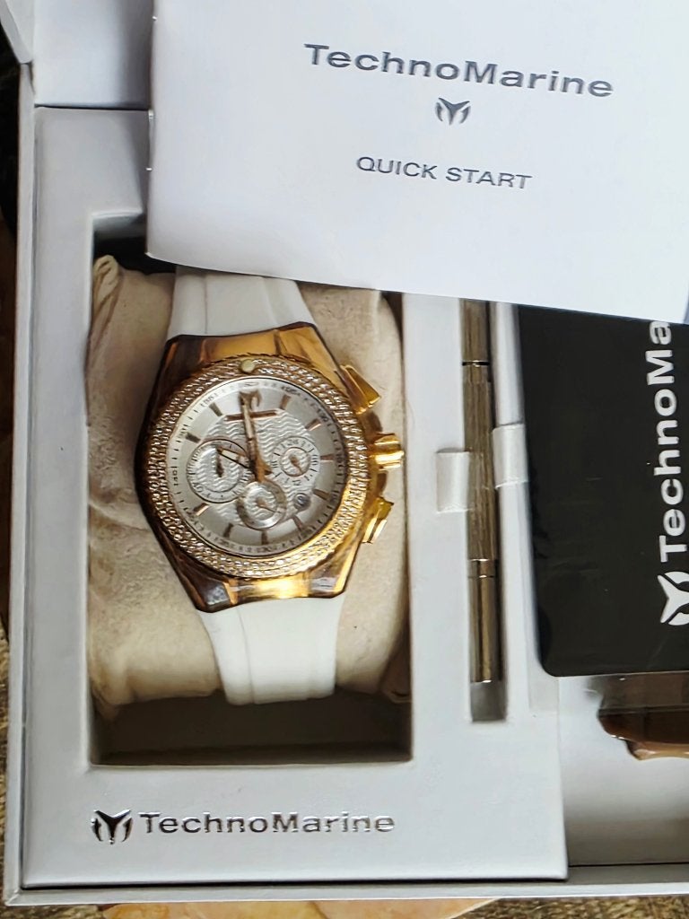 Technomarine Chronograaf horloge met diamanten, Staal, Ophalen of Verzenden, Zo goed als nieuw, Met edelsteen