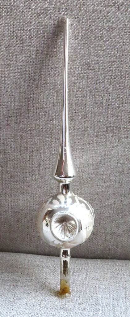 Oude Kerstboompiek / Piek Deukbal 3 deuken witte versiering, Ophalen of Verzenden