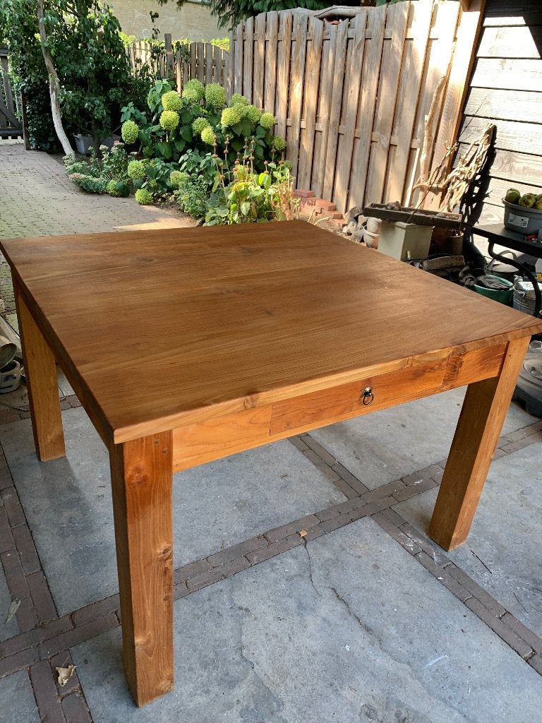 Eettafel teakhout, Huis en Inrichting, Gebruikt, Ophalen of Verzenden, Vijf personen of meer, 100 tot 150 cm