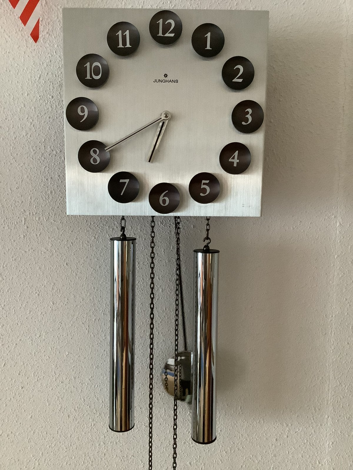 junghans vintage wandklok space age retro vierkant jaren ‘70, Ophalen, Wandklok, Met gewichten, Vintage