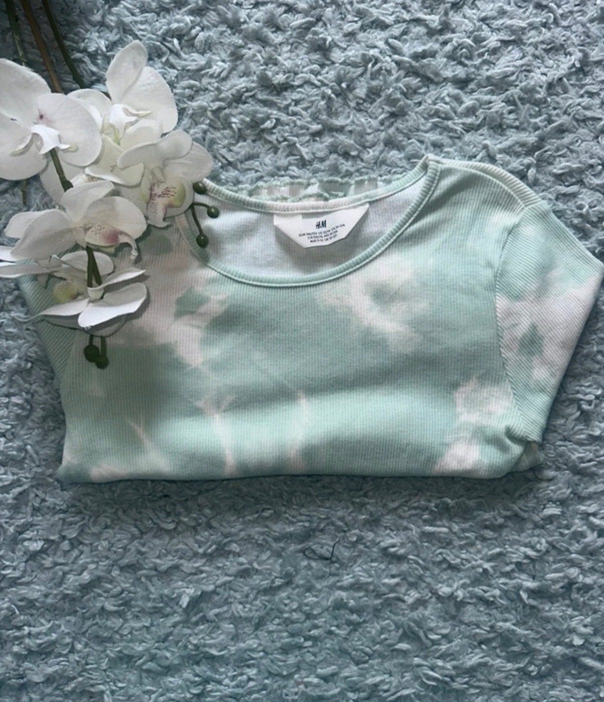 Mintgroen/crème ribbel longsleeve van de H&M, maat 146/152, Kinderen en Baby's, Kinderkleding | Maat 146, Ophalen of Verzenden