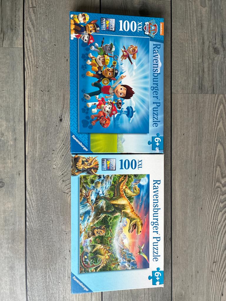 Ravensburger Puzzels: Paw Patrol & Dinosaurus (2x100 XXL), Ophalen of Verzenden, Zo goed als nieuw, 6 jaar of ouder