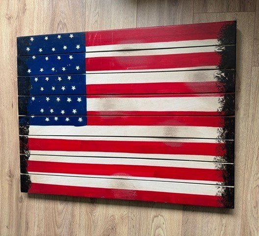 Amerikaanse vlag op houten schilderij (qwe), Huis en Inrichting, Woonaccessoires | Schilderijen, Tekeningen en Foto's, 50 – 75