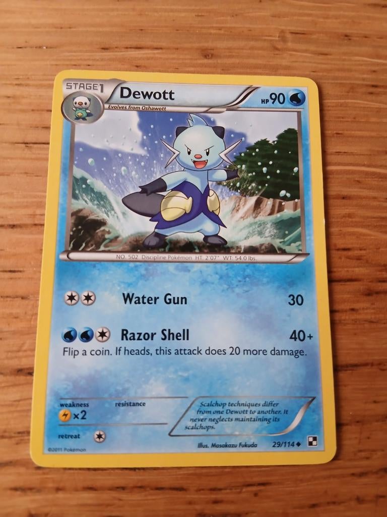 Dewott Pokémon Kaart 29/114  Zeldzaam en in goede staat, Ophalen of Verzenden, Zo goed als nieuw, Losse kaart
