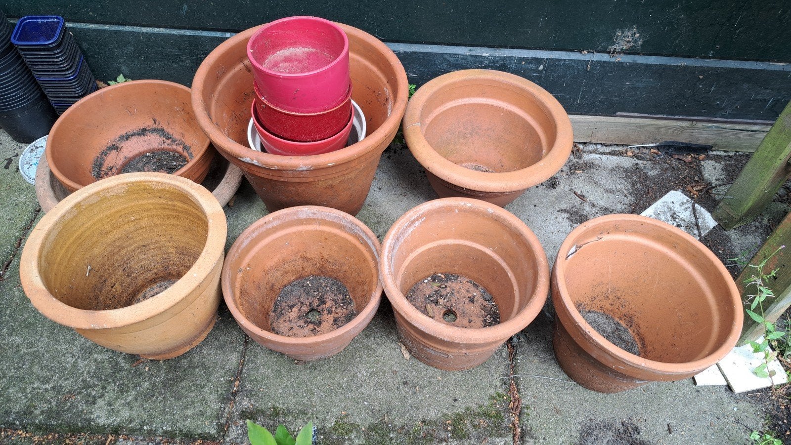 Diverse bloempotten, terracotta en kunststof, Ophalen, Gebruikt, 40 cm of meer, Rond