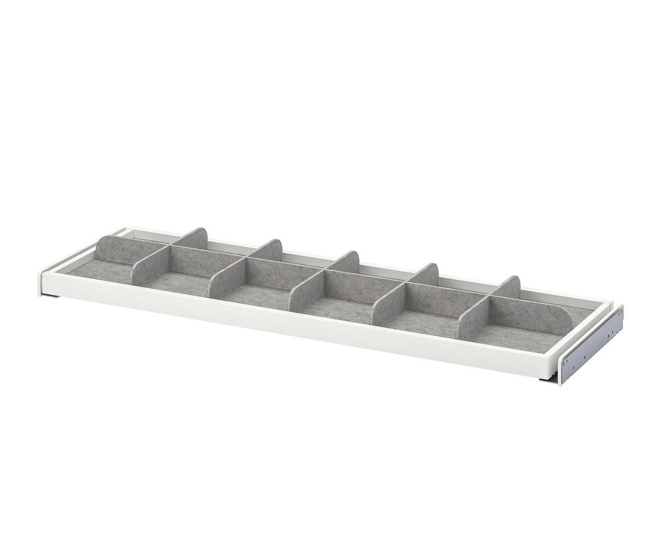 IKEA KOMPLEMENT Uittrekbare plank met verdeler, wit/gri, Ophalen, Met plank(en), Kunststof, 50 tot 100 cm